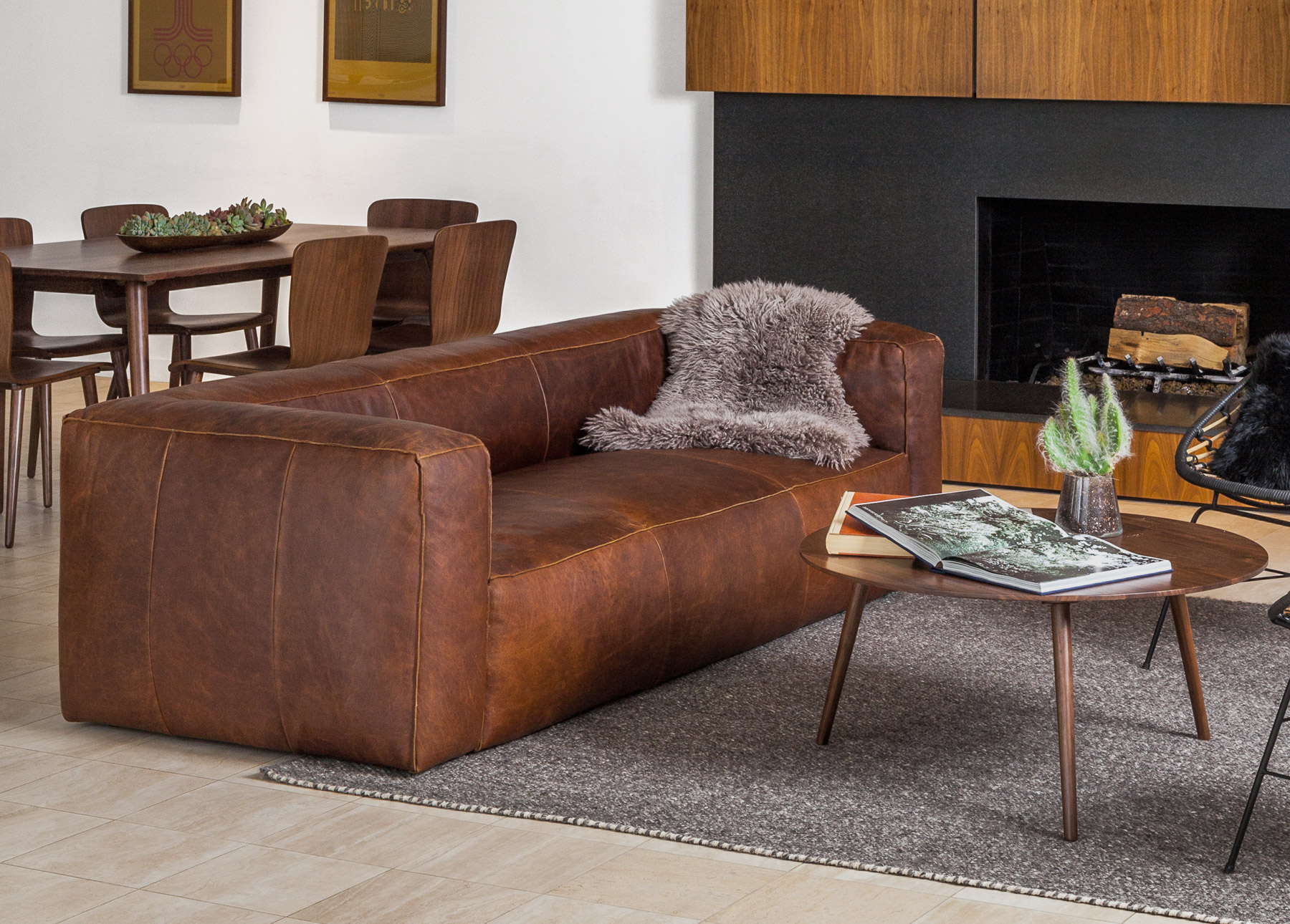 Living room set up with Cigar Rawhide Brown sofa 